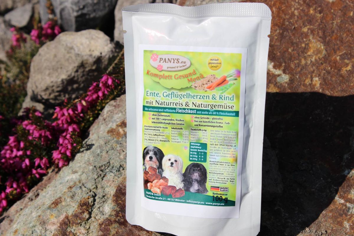 Menue aus Ente, Geflügelherzen, Naturreis...